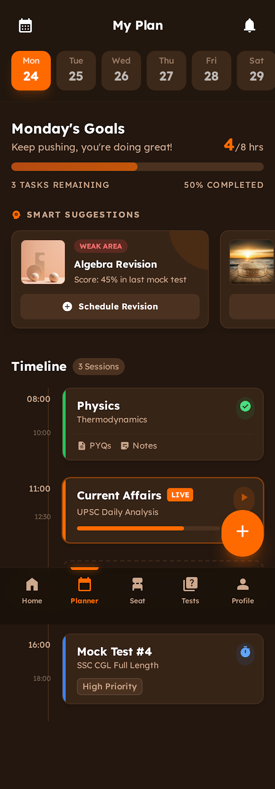 Study Planner screen mockup